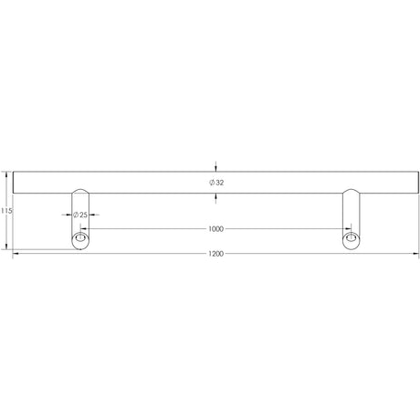 Technical drawing of of Frelan - Stainless Steel Cranked Pull Handles 1200x32mm Satin Stainless Steel Sku. JSS519B