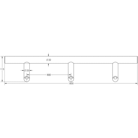 Technical drawing of of Frelan - Stainless Steel Cranked Pull Handles 1800x32mm Satin Stainless Steel Sku. JSS519C