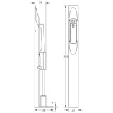 Technical drawing of of Frelan - Lever Action Flushbolts Radiused Forend 203x20mm Dark Bronze Sku. JSS51RDB