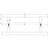Technical drawing of of Frelan - Stainless Steel 32mm Guardsman Pull Handles B2B Fixing 800x32x600mm Satin Stainless Steel Sku. JSS521B