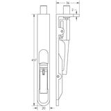 Technical drawing of of Frelan - Lever Action Flushbolts Radiused Forend 457x20mm Satin Stainless Steel Sku. JSS53R