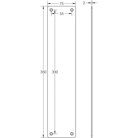 Technical drawing of of Frelan - Stainless Steel Finger Plates 350x75mm Satin Stainless Steel Sku. JSS81