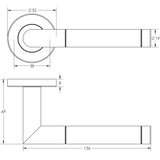 Technical drawing of of Frelan - Cambrio Door Handle on Rose Grade 304 Satin & Polished Stainless Steel Sku. JSSPS701