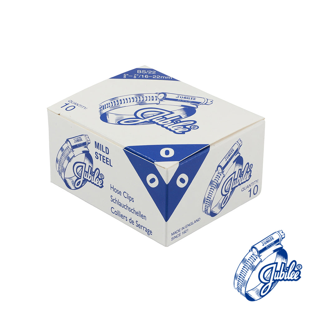 This is an image of Timco - Jubilee Clip Mild Steel - 0MS 16 - 22mm - (10 PCS Box) JUB0MS