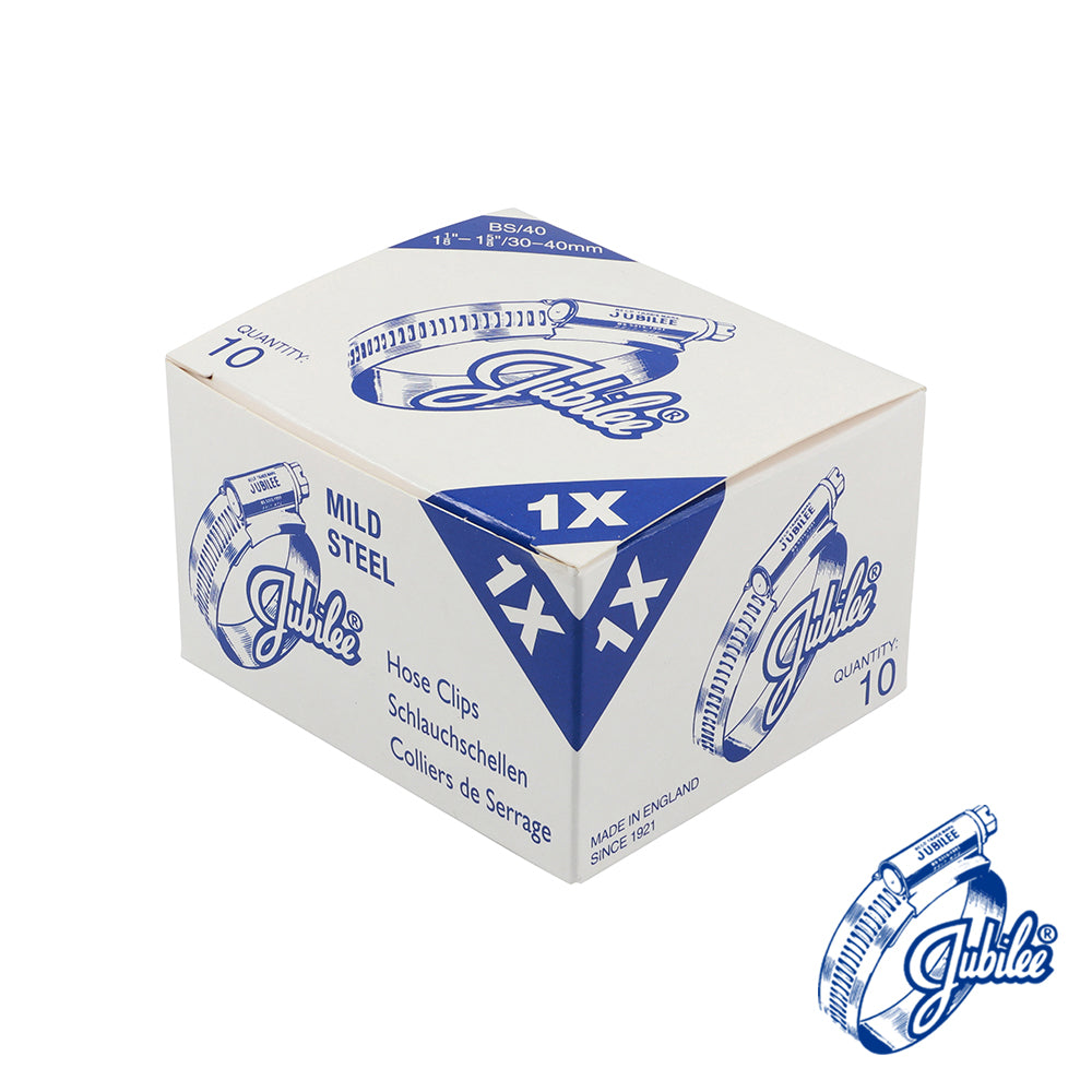 This is an image of Timco - Jubilee Clip Mild Steel - 1XMS 30 - 40mm - (10 PCS Box) JUB1XMS