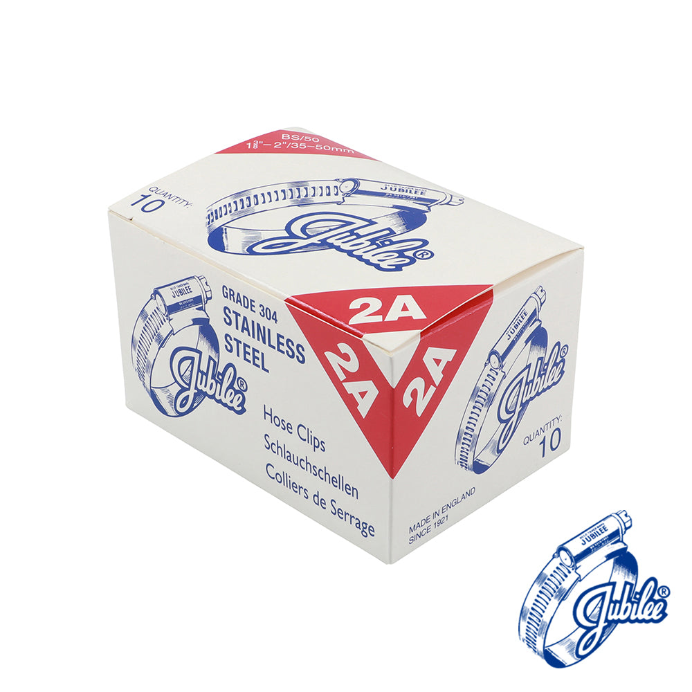 This is an image of Timco - Jubilee Clip Stainless Steel - 2ASS 35 - 50mm - (10 PCS Box) JUB2ASS