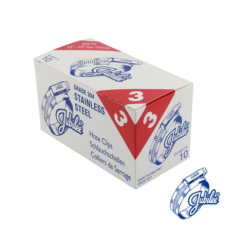 This is an image of Timco - Jubilee Clip Stainless Steel - 3SS 55 - 70mm - (10 PCS Box) JUB3SS