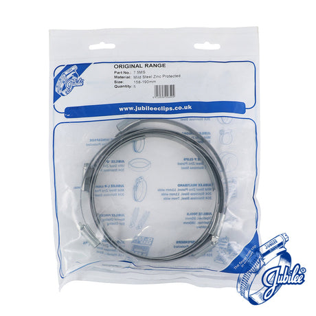 This is an image of Timco - Jubilee Clip Mild Steel - 75MS 158 - 190mm - (5 PCS Bag) JUB75MS
