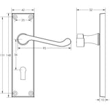 Technical drawing of of Frelan - Victorian Scroll Door Handle on Lockplate Polished Chrome Sku. JV10PC