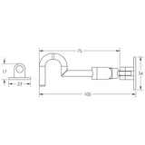 Technical drawing of of Frelan - Jedo Brass Cabin Hooks 75mm Polished Chrome Sku. JV110APC