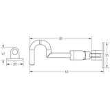 Technical drawing of of Frelan - Jedo Brass Cabin Hooks 50mm Polished Chrome Sku. JV110HPC