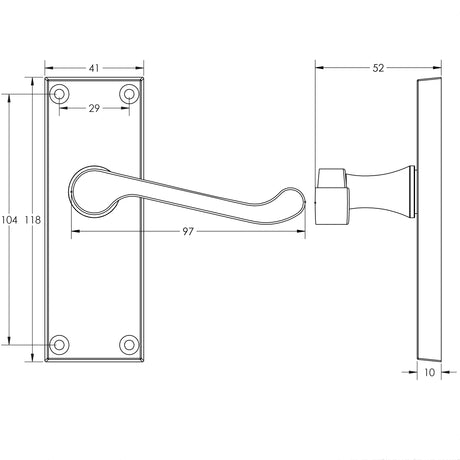 Technical drawing of of Frelan - Victorian Scroll Door Handle on Privacy Plate Polished Chrome Sku. JV11PRPC