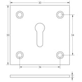 Technical drawing of of Frelan - Jedo Square Open Escutcheon 50x50mm Satin Chrome Sku. JV153SC