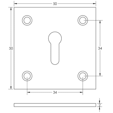 Technical drawing of of Frelan - Jedo Square Open Escutcheon 50x50mm Polished Brass Sku. JV153PB
