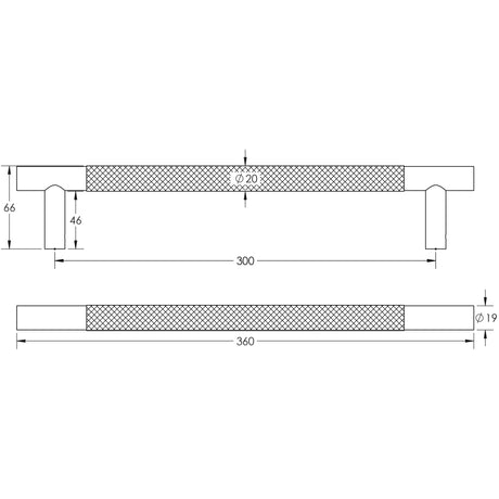 Technical drawing of of Frelan - Bari Pull Handles 300mm Polished Chrome Back to Back Sku. JV1800PCB2B