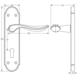 Technical drawing of of Frelan - Henley Suite Door Handle on Lockplate Polished Chrome Sku. JV190PC