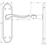 Technical drawing of of Frelan - Henley Suite Door Handle on Latchplate Satin Chrome Sku. JV191SC
