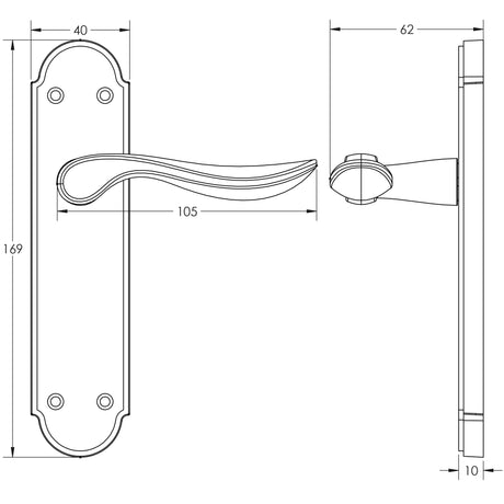 Technical drawing of of Frelan - Henley Suite Door Handle on Latchplate Satin Chrome Sku. JV191SC