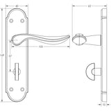 Technical drawing of of Frelan - Henley Suite Door Handle on Bathroom Plate Satin Chrome Sku. JV193SC