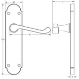 Technical drawing of of Frelan - Epsom Suite Door Handle on Latchplate Polished Brass Sku. JV251PB
