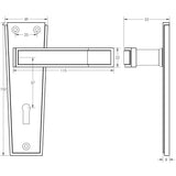 Technical drawing of of Frelan - Deco Door Handle on Lockplate Satin Chrome Sku. JV253SC