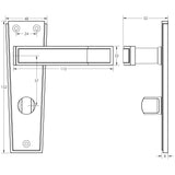 Technical drawing of of Frelan - Deco Door Handle on Bathroom Plate Satin Chrome Sku. JV255SC