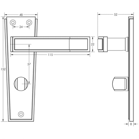 Technical drawing of of Frelan - Deco Door Handle on Bathroom Plate Polished Chrome Sku. JV255PC