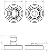 Technical drawing of of Frelan - Parisian Turn & Release 40mm Satin Nickel Sku. JV2652SN