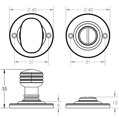 Technical drawing of of Frelan - Jedo Oval Ringed Turn & Release 40mm Satin Chrome Sku. JV2680SC