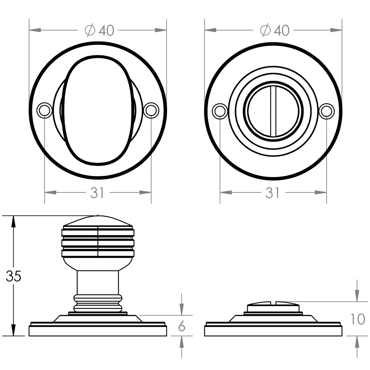 Technical drawing of of Frelan - Jedo Oval Ringed Turn & Release 40mm Polished Brass Sku. JV2680PB