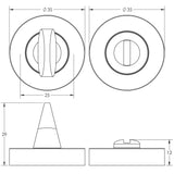 Technical drawing of of Frelan - Jedo Designer Turns & Releases 35mm Round Rose no Indicator 35x8mm Satin Chrome Sku. JV2777SC