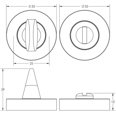 Technical drawing of of Frelan - Jedo Designer Turns & Releases 35mm Round Rose no Indicator 35x8mm Satin Chrome Sku. JV2777SC