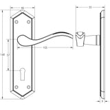 Technical drawing of of Frelan - Paris Suite Door Handles on Lockplate Polished Chrome Sku. JV280PC