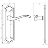 Technical drawing of of Frelan - Paris Suite Door Handles on Latchplate Satin Chrome Sku. JV281SC