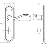 Technical drawing of of Frelan - Paris Suite Door Handles on Bathroom Plate PVD Brass Sku. JV283PVD