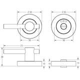 Technical drawing of of Frelan - Jedo Designer Easy Turns & Releases 50mm Round Rose with Indicator 50mm Polished Brass Sku. JV2888PB