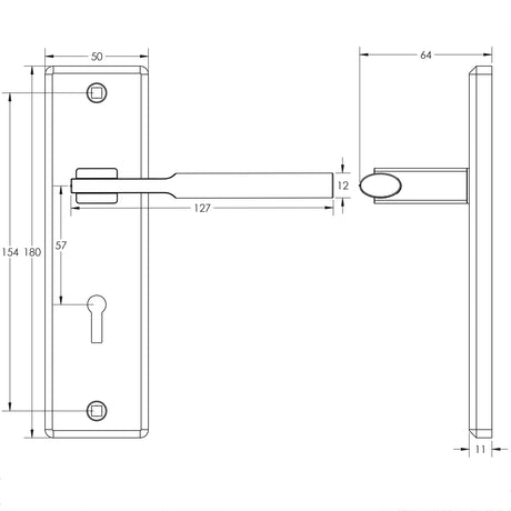 Technical drawing of of Frelan - Delta Suite Door Handles on Lockplate Satin Chrome Sku. JV3003SC