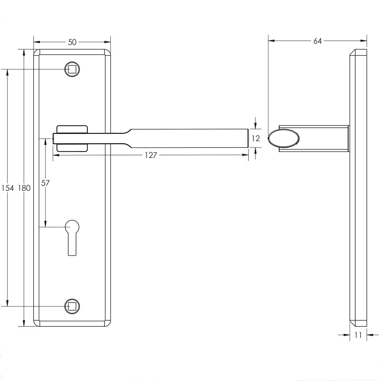 Technical drawing of of Frelan - Delta Suite Door Handles on Lockplate Polished Chrome Sku. JV3003PC