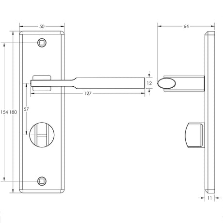 Technical drawing of of Frelan - Delta Suite Door Handles on Bathrooom Plate Satin Chrome Sku. JV3023SC