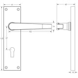 Technical drawing of of Frelan - Victorian Straight Door Handle on Lockplate Polished Brass Sku. JV30PB