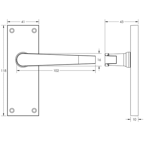 Technical drawing of of Frelan - Victorian Straight Door Handle on Privacy Plate Polished Chrome Sku. JV31PRPC