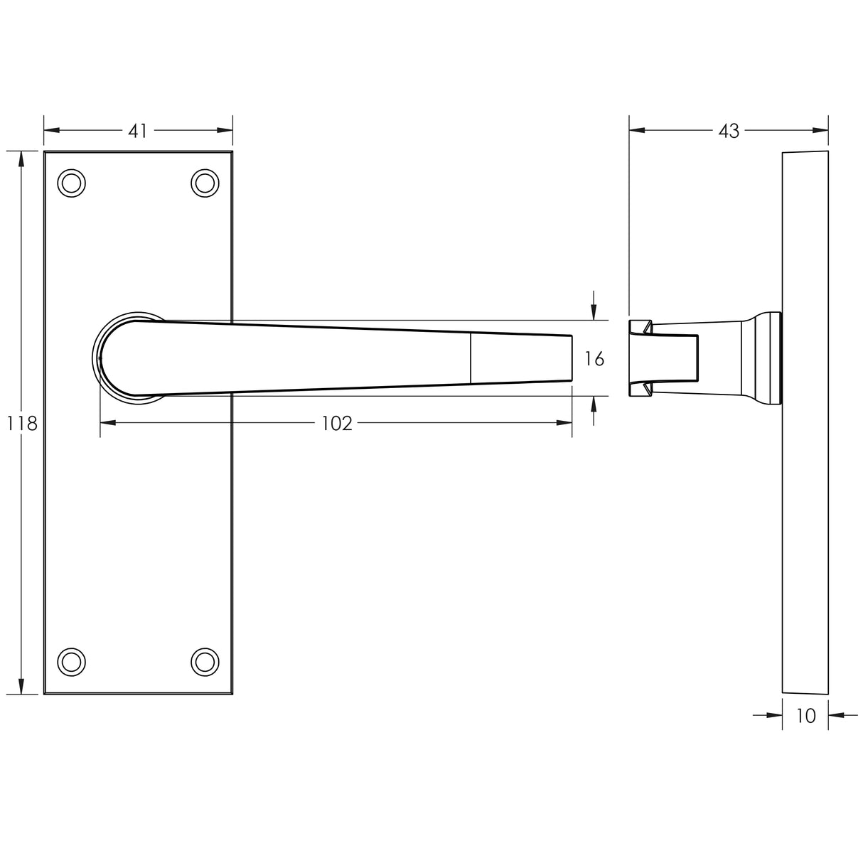 Technical drawing of of Frelan - Victorian Straight Door Handles on Long Latchset Plate Satin Chrome Sku. JV31LSC