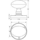 Technical drawing of of Frelan - Jedo Kontrax Oval Mortice Door Knobs Polished Brass Sku. JV34BPB