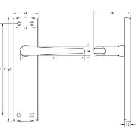Technical drawing of of Frelan - Bray Door Handle on Lathcplate Satin Chrome Sku. JV391SC