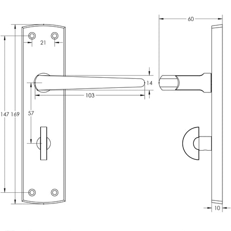 Technical drawing of of Frelan - Bray Door Handle on Bathroom Plate Polished Chrome Sku. JV393PC