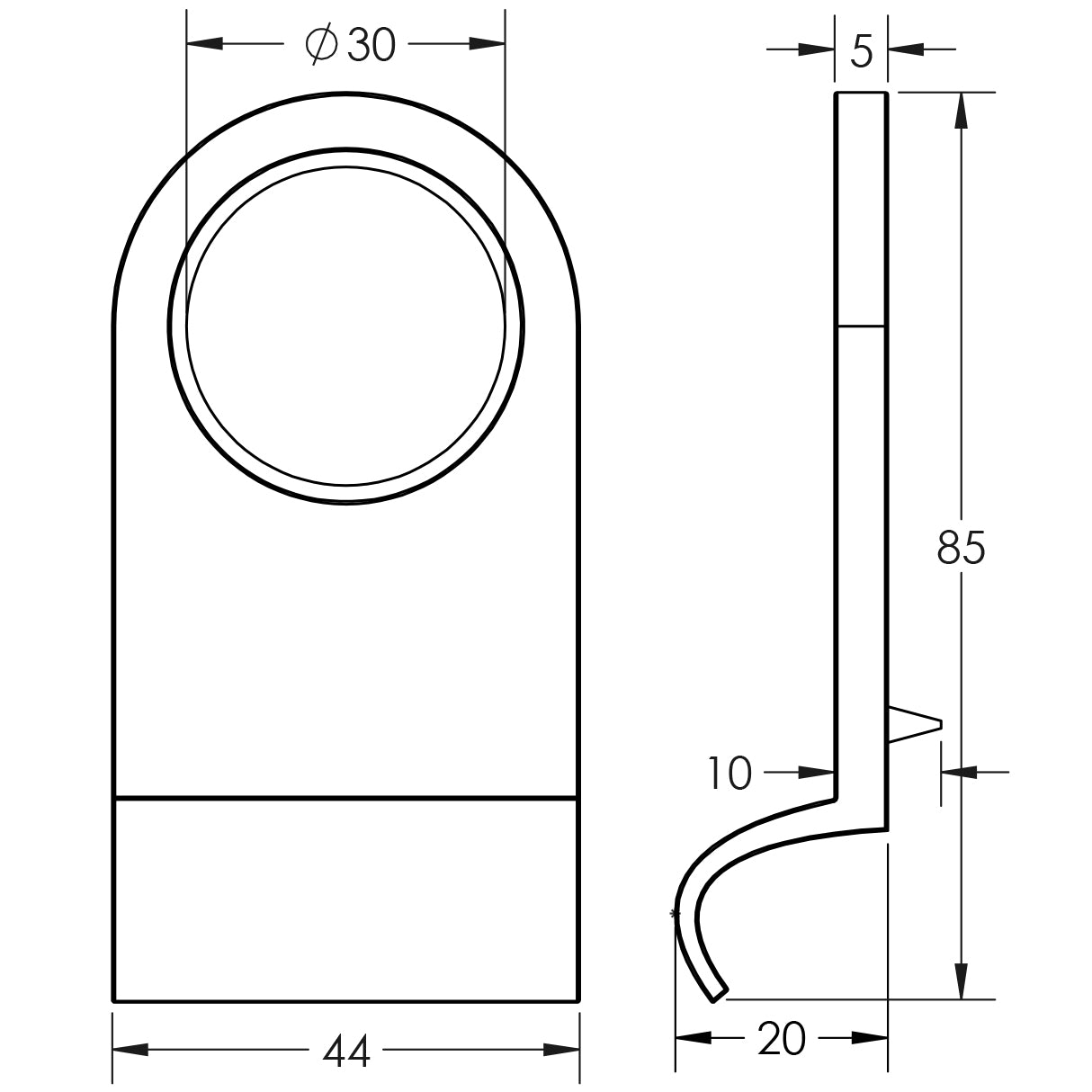 Technical drawing of of Frelan - Jedo Plain Cylinder Pulls 86x44mm Satin Chrome Sku. JV40SC
