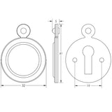Technical drawing of of Frelan - Jedo Round Covered Escutcheon 32mm Polished Chrome Sku. JV42PC