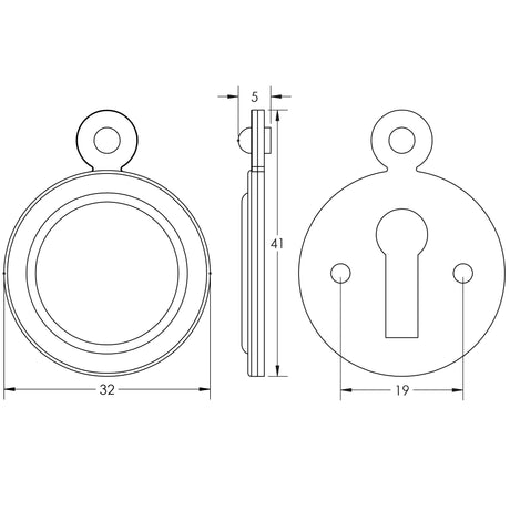 Technical drawing of of Frelan - Jedo Round Covered Escutcheon 32mm Polished Chrome Sku. JV42PC