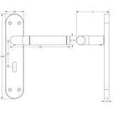 Technical drawing of of Frelan - Twin Suite Door Handle on Lockplate Polished Chrome/Satin Chrome Sku. JV431PCSC