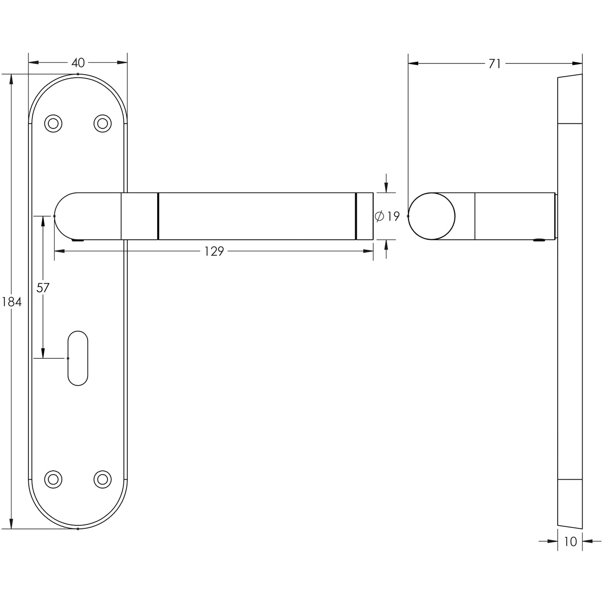 Technical drawing of of Frelan - Twin Suite Door Handle on Euro Profile Lockplate Polished Chrome/Satin Chrome Sku. JV431EPCSC